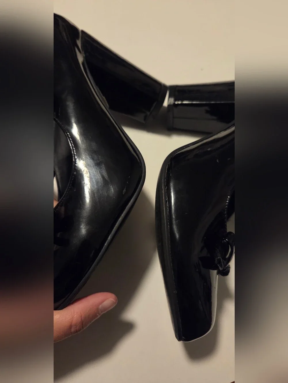 ​Black Patent Mary Jane Heels Women's Size M 7 8 Bow Costume Goth Cosplay GUC